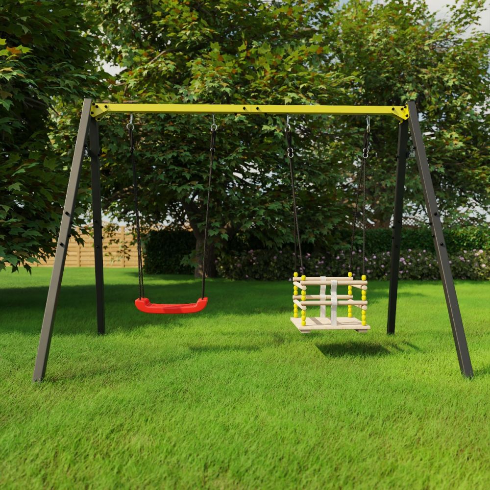 Doppelschaukel Garten Mit Brett- Und Gitterschaukel